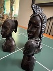 African Handmade Carved Wooden Bust Sculptures Set of 3 Decorative Collectibles — photo 1