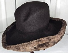 Vintage Bollman Hat Co Mr John Brown Wool Felt Faux Fur Wide Brim Fedora Winter