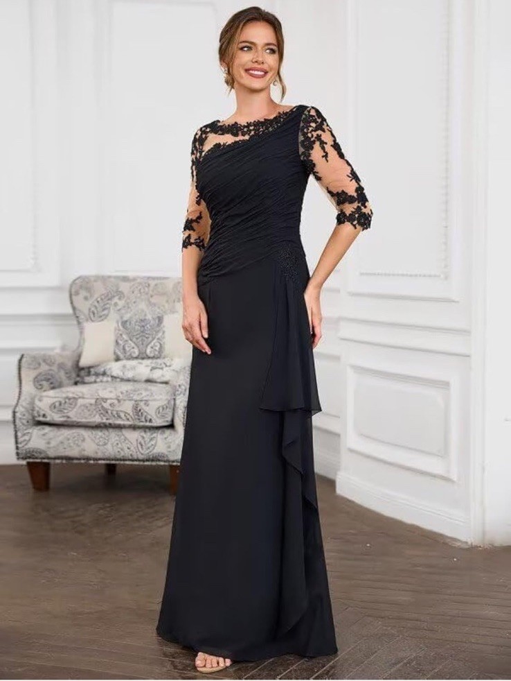 green emerald velvet dress Elegant Black Long Sleeves V-Neck Lace Mother of The Bride Dress