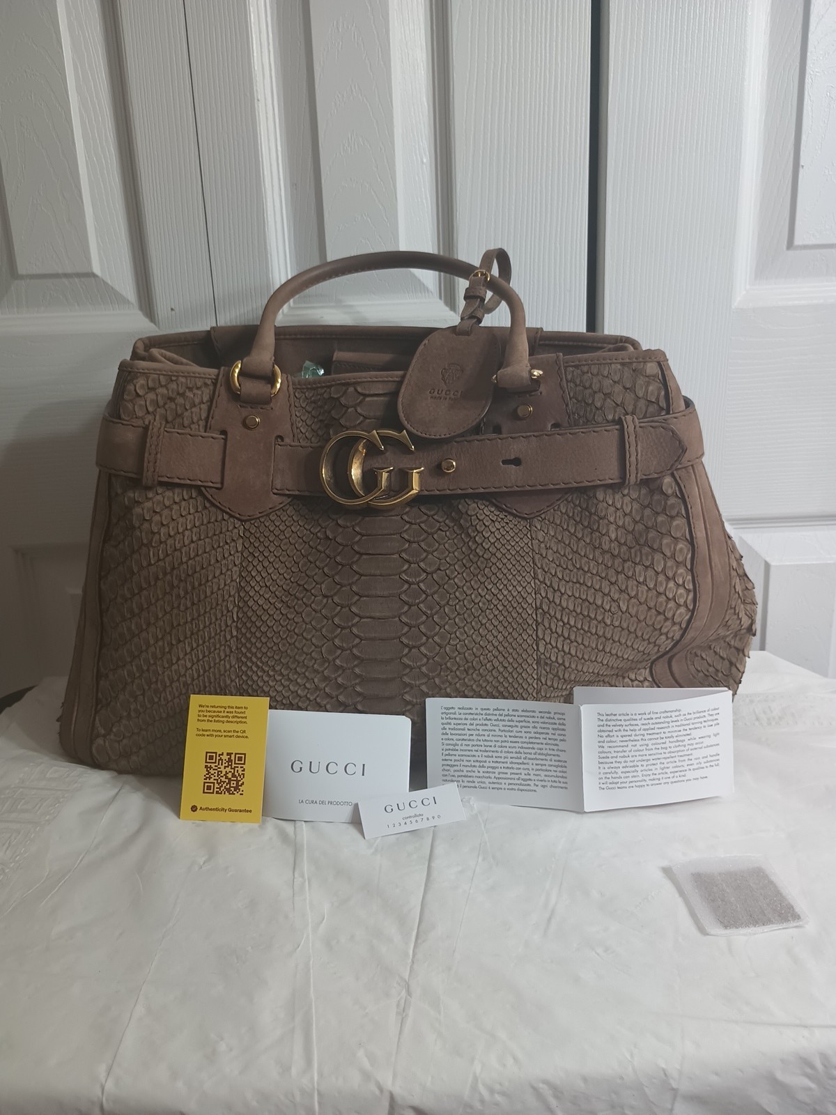 GUCCI Brown Python GG Running Medium  Leather Bag - image 15