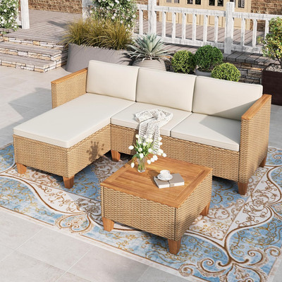 HERA'S HOUSE Small Patio Furniture Set, 3 Pieces Wicker Outdoor Sectional Sets,Y