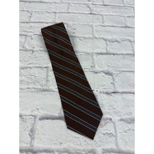 Hickey Freeman Mens Silk Stripe Tie Brown Navy Blue Made in USA Italian Fabric