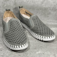 Ilse Jacobsen Tulip Gray Perforated Slip On Shoes Flats Women's Size 5.5 - 6
