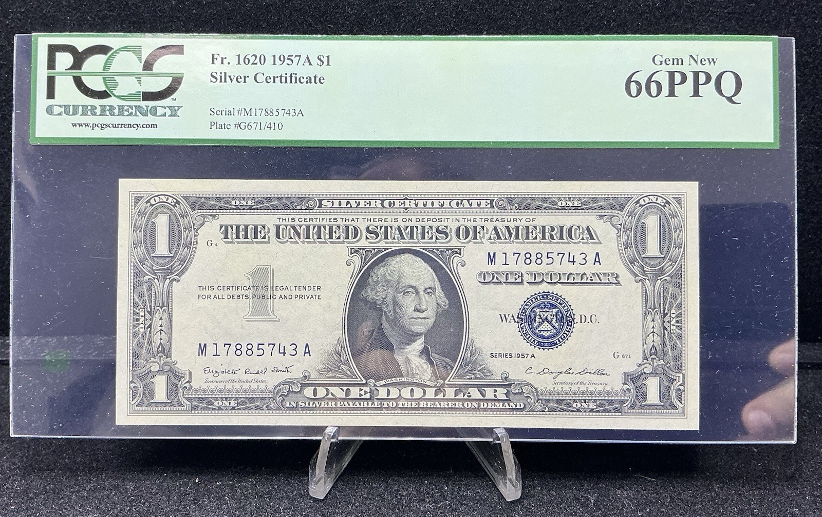1957A $1 Silver Certificate. FR: 1620. PCGS Graded: 66 PPQ.