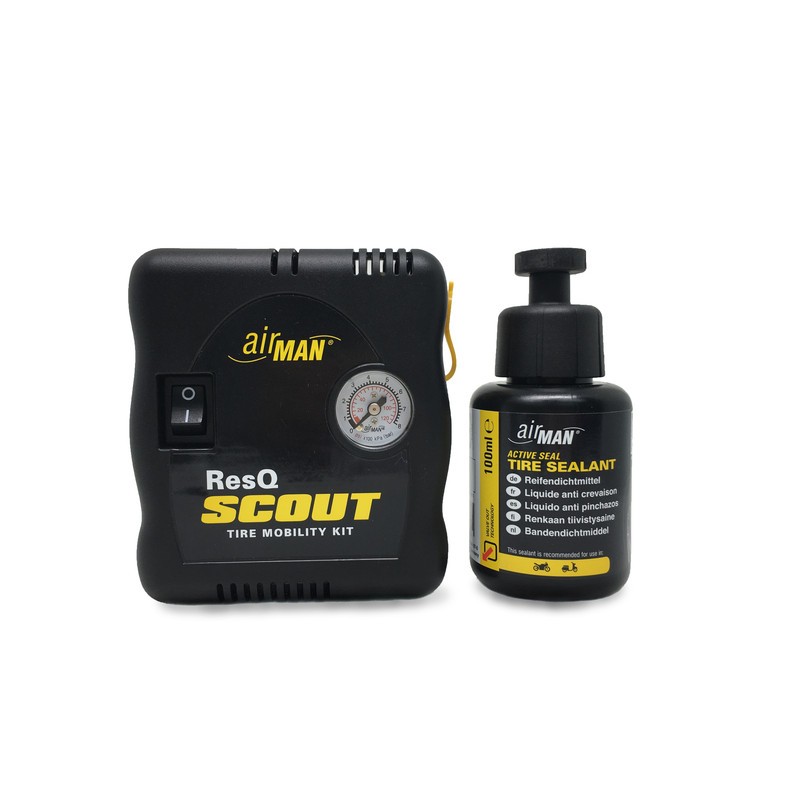 Kit mini-compresseur AirMan ResQ Scout pour réparer un pneu crevé sans démonter