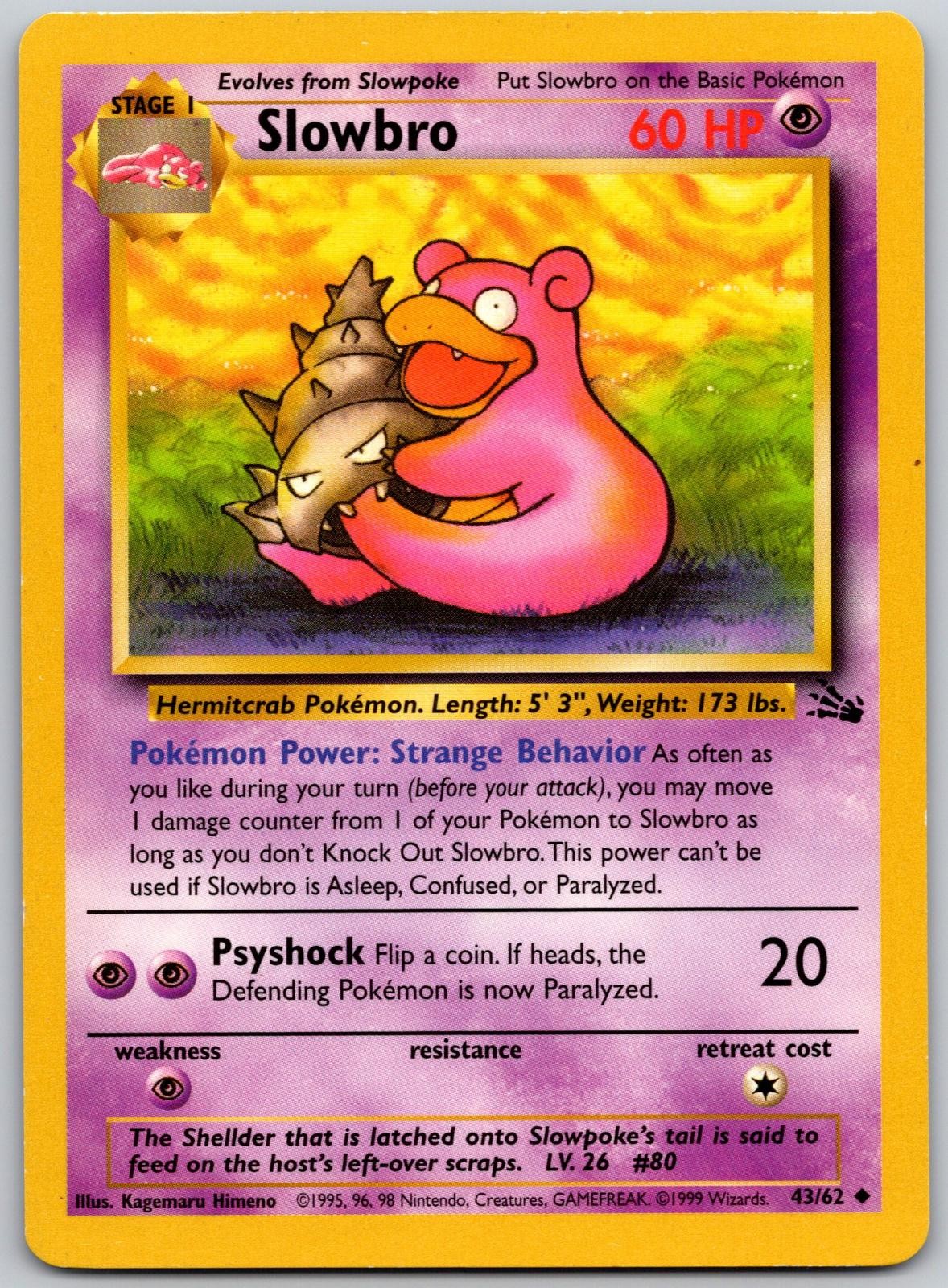 Slowbro 43/62 Uncommon Fossil Pokemon Unlimited Heavily Played