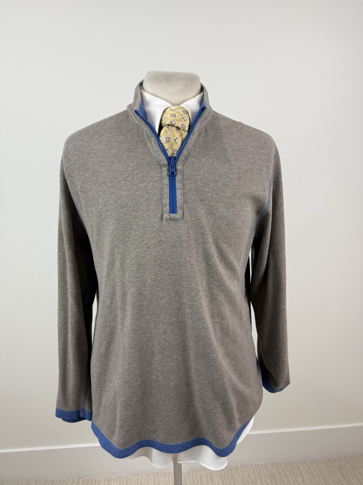 Johnnie-O Sweater Mens Sz XL Reversible Blue Light Brown Quarter Zip Pullover image 3