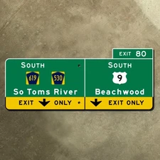 New Jersey parkway exit 80 Beachwood county 619 530 US 9 road sign Garden 24x10
