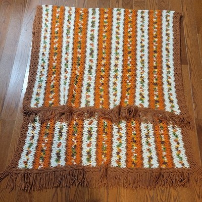 Vintage Handmade Crochet Blanket Afghan Throw Vibrant Multi Color 90x47