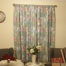 Pair of Laura Ashley Curtains 72" Drop Cosmos Floral Duck Egg Lined Pencil Pleat