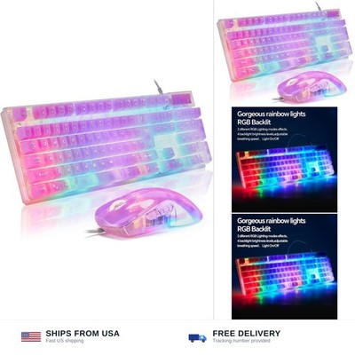 CHONCHOW LED Gaming Keyboad and Mouse Combo, Transparent RGB Rainbow Backlit ...