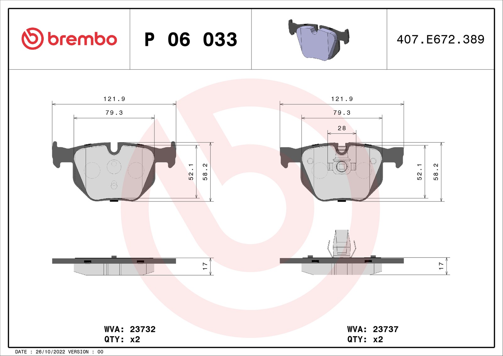 Brake Pads Set fits BMW 525 E60, E61 3.0D Rear 07 to 08 Brembo 34212339276 New - Image 30