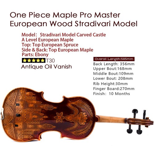 T30+ Master Antique Strad Style Carved Castle Violin 4/4 European Wood Rich Tone - Picture 3 of 17
