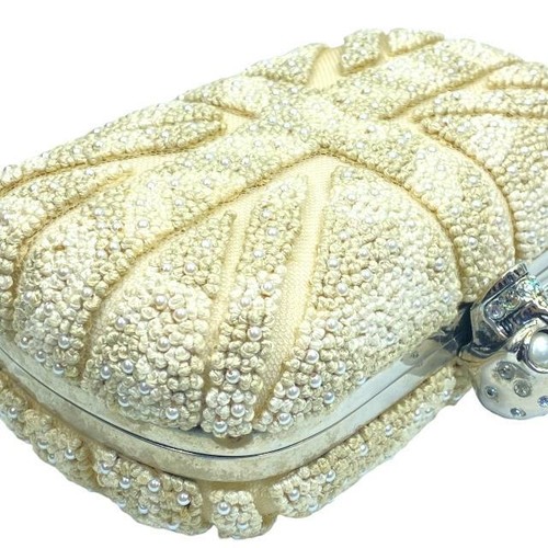 Alexander McQueen Skull Britannia Clutch Handbag Ivory Jacquard Pearl Rhinestone - Picture 8 of 9