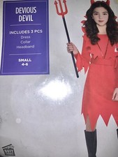 Devious Devil Girls Halloween Costume Small 4-6 Red Devil Scary