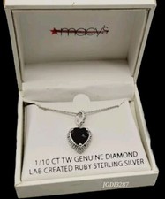 Diamond HEART Sterling Necklace MACY'S Lab-Created Ruby 1/10 ct. t.w. Genuine 