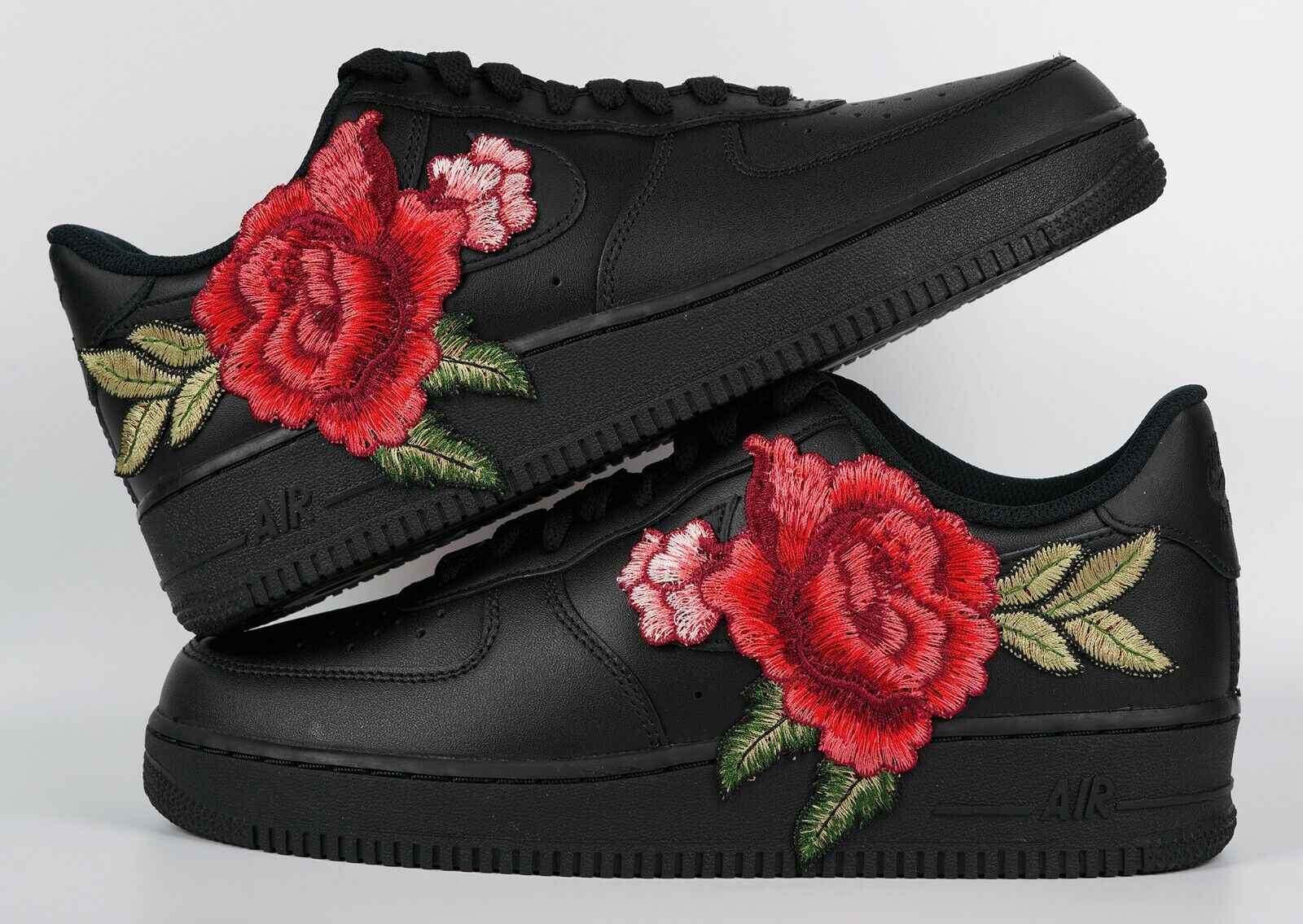 Nike Air Force 1 Low Red Rose Flower Floral Black Custom Men&#039;s Shoes | eBay