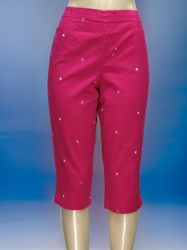 White Stag Women's Pull On Capri Pants Stretch Embroidered Pink Size 12