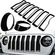 For Jeep Wrangler JL JLU Front Mesh Grille Grill Insert+Headlight Cover 2018-23
