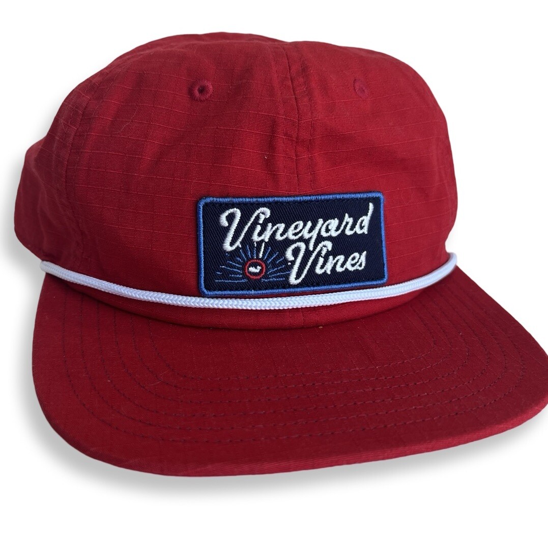 Vineyard Vines Hat Red Script Patch Logo Ripstop … - image 3
