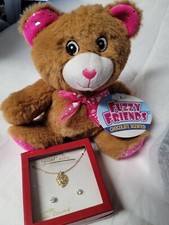 Adorable girls Tan Valentine's Bear with Necklace  Earrings Set   New