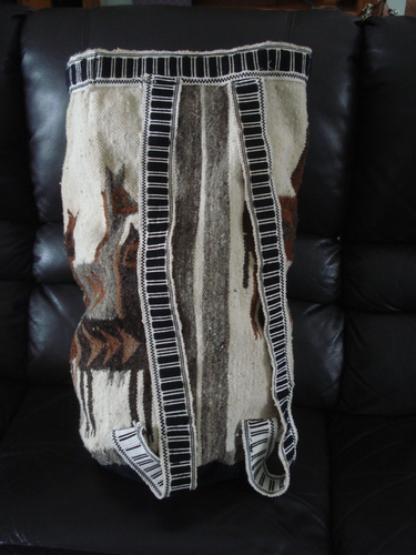 Vtg 60’s HIPPIE Boho TAPESTRY Carpet ALPACA Peruvian RUCKSACK Backpack - Picture 4 of 6