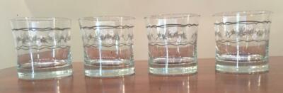 Vintage Whisky Glasses 12 oz.  WHITE BROWN FLOWERS 4-Piece Set  EXCELLENT