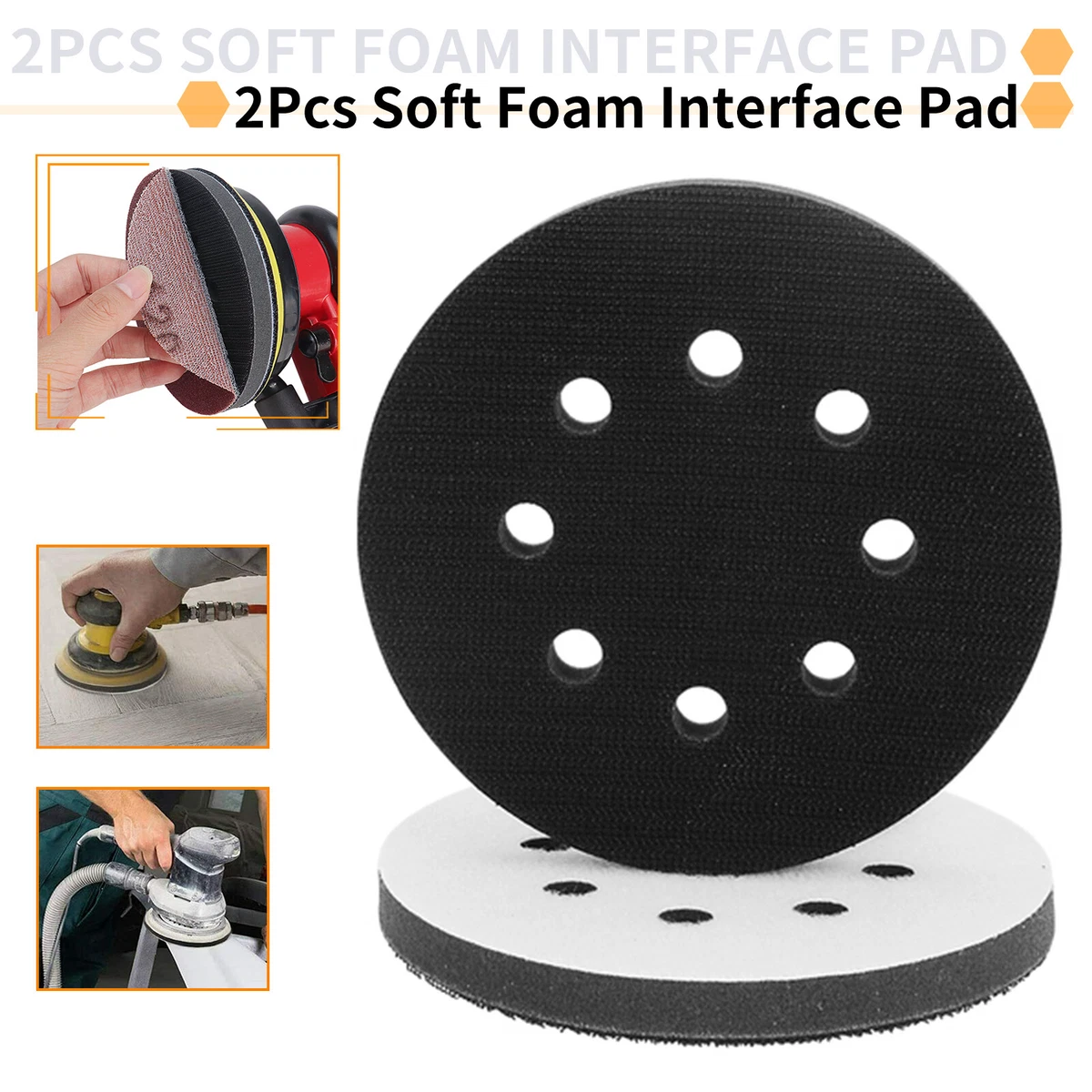 2Pcs Soft Foam Interface Pad 8 Holes Orbital Sander Sanding Disc