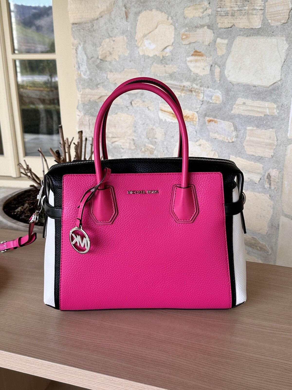 MICHAEL KORS MERCER MEDIUM TOP ZIP BELTED SATCHEL SHOULDER BAG NWT DRAGON FRUIT