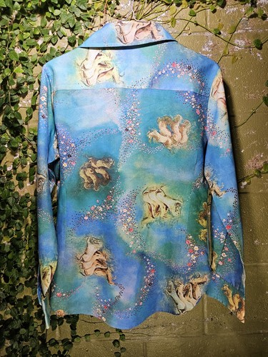 Vintage 70s Magic Floral Pony Horse Disco Pattern Womens Button Shirt Sz M - Picture 13 of 19