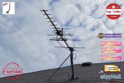 Yagi Digital HDTV Antenna Outdoor 300 Mile w/ Pole for Maximum UHF VHF FM