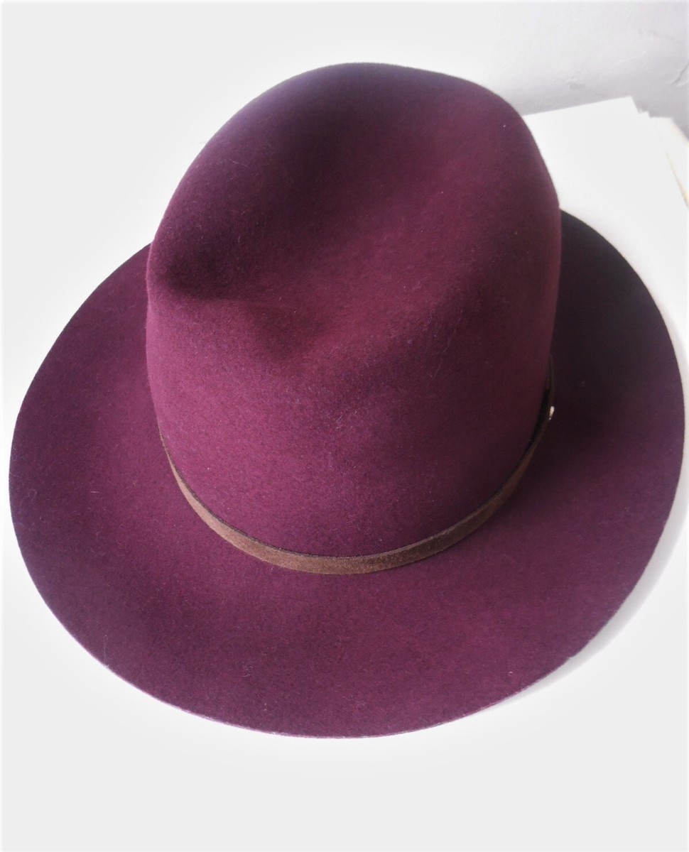 RAG & BONE NEW FLOPPY BRIM WOOL FELTED FEDORA HAT MAROON SZ  display picture 1