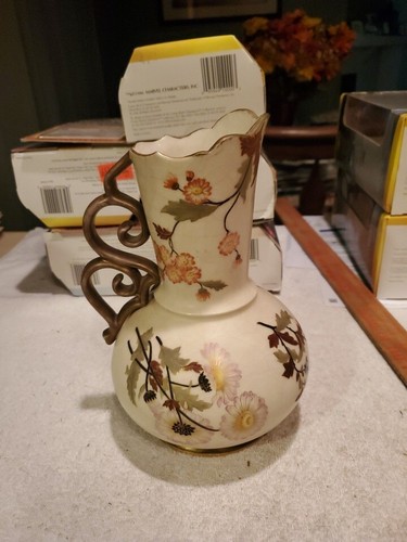 Antique Victoria Carlsbad Austria Pitcher Hand Painted Floral Design Gold Accent - Picture 9 of 9