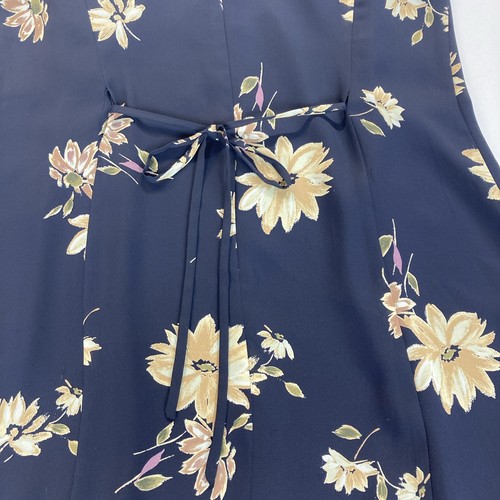 Chaus Silk Dark Navy Blue Floral Sleeveless Knee Length Shift Dress Sz 12 GUC - Picture 20 of 22