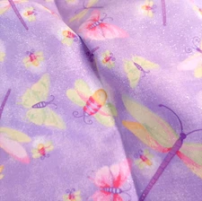 2.5 YDS Butterfly Dragonfly Purple Lavender Sparkle Cotton Fabric 44" Vintage