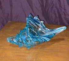 Swirl Turquoise Aqua Blue Rose Gold Color Sparkle   Glass Art Conch Shell - 9”