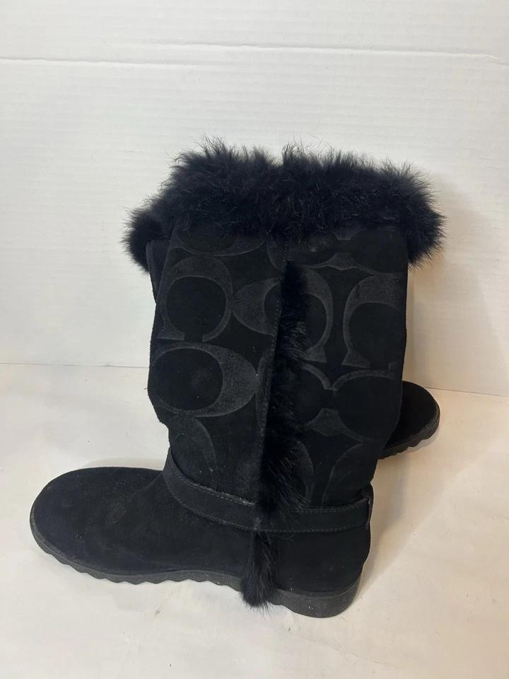 Botas negras Coach Deeann ribete de piel hebilla dorada negras media pantorrilla A7294 talla 7 1/2B Foto 3 de 4