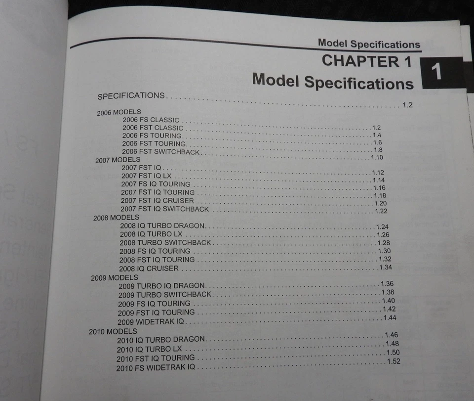 2006-2010 Polaris FS FST Iq Classic Touring Bicolor Nieve Servicio Manual - Imagen 3 de 4