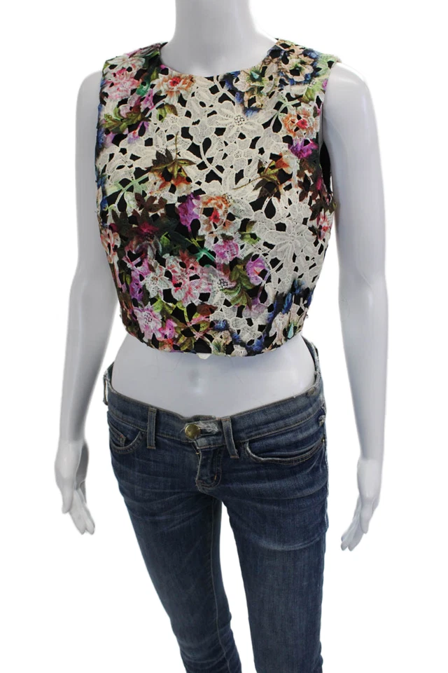 Blusa recortada floral sin mangas Artelier Nicole Miller para mujer talla múltiple S Foto 2 de 4