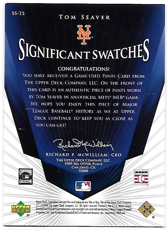 2004 UPPER DECK LEGENDARY CUTS TOM SEAVER THROWBACK GAME USED JERSEY PATCH view 2