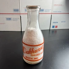 VTG Milk Bottle Oakhurst Dairy Bath Maine “Protect The Kiddies” Variant 