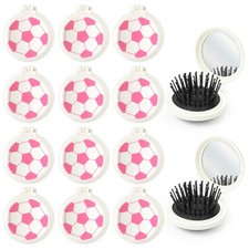 Pink Soccer Mini Detangler Brushes - 12Pcs Portable Folding Mini Travel Mirro...