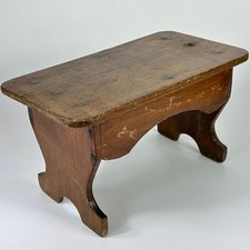 Antique Small Handcrafted Rustic Low Stool Primitive Creepie Wooden Footstool
