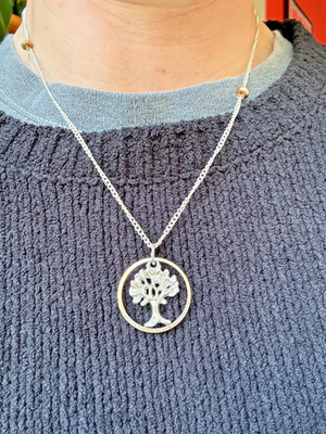 Circular Tree of Life Pagan Viking Necklace Circle  w/Tree 10'' w/two beads
