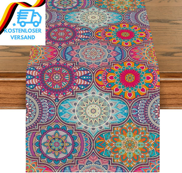 Artoid Mode Boho Vintage Geometrie Marokkanisch Mandala TischläUfer, KüChe Essti-image