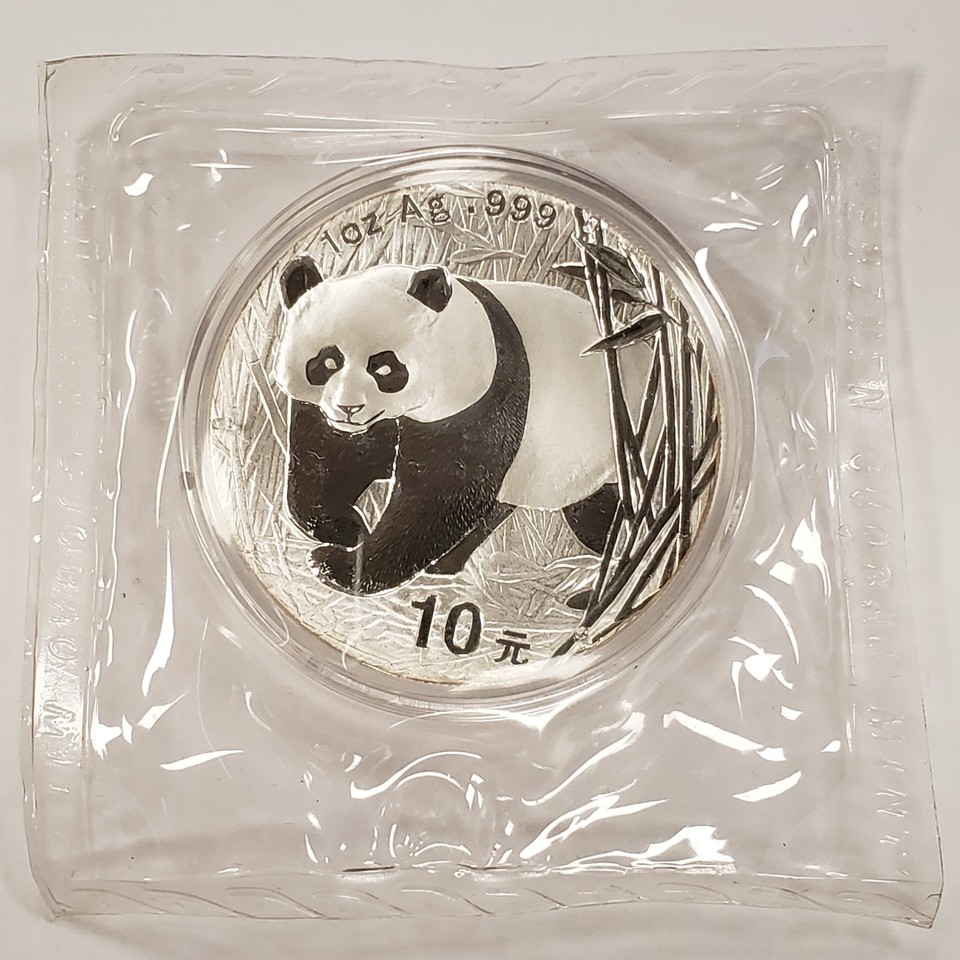 2002 China Panda 10 Yuan 1 oz .999 Silver - Sealed in Mint Capsule ...