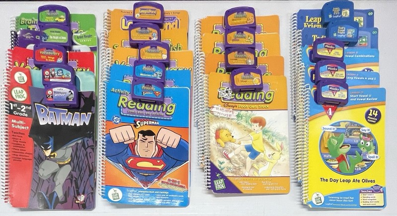 Lot of 19 LeapPad Books/Cartridges BATMAN Superman MONSTERS INC Scooby NEMO Pooh