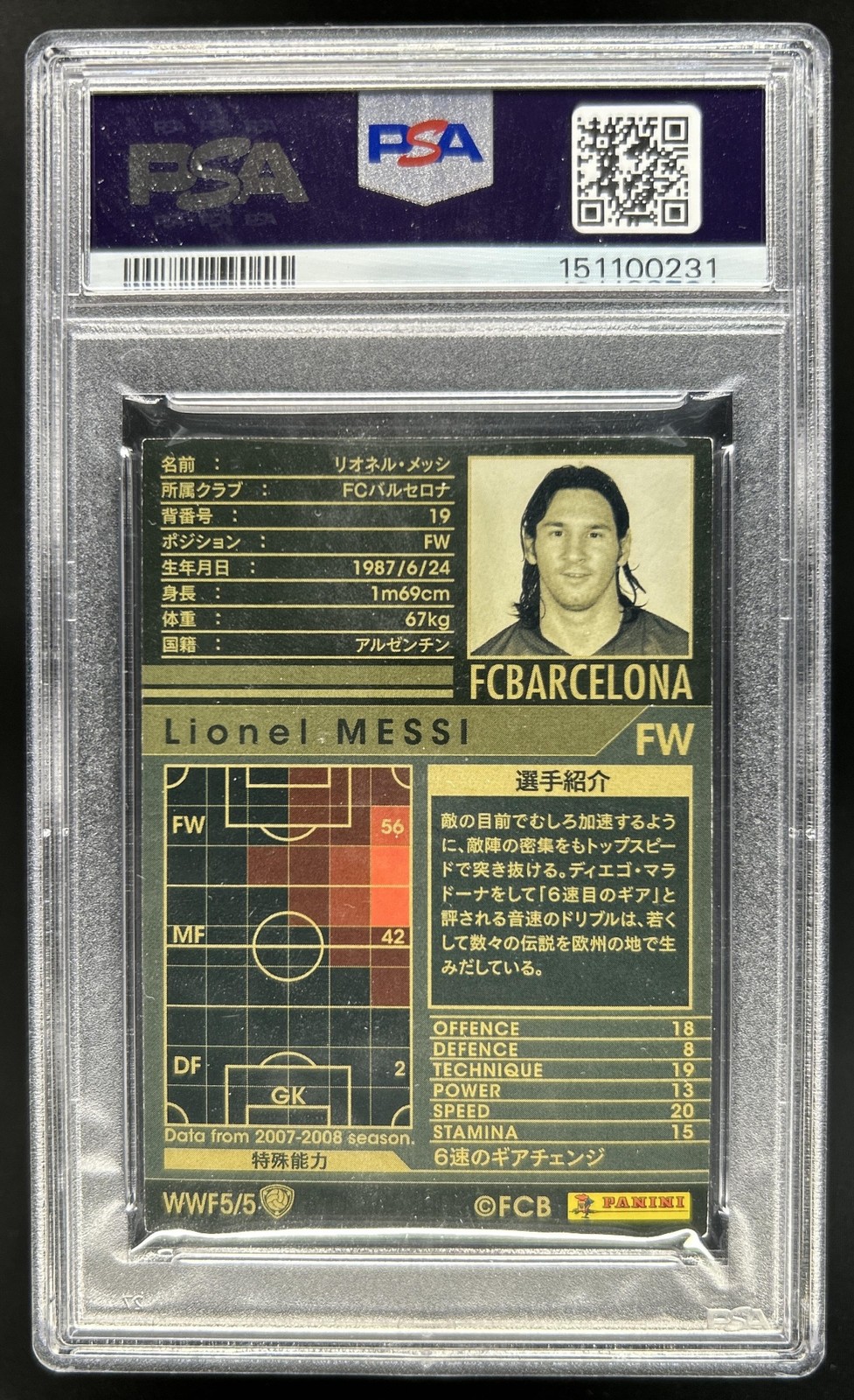 2007 WCCF Intercontinental Clubs Lionel Messi World Class Wing Forward #5 PSA 7 view 2