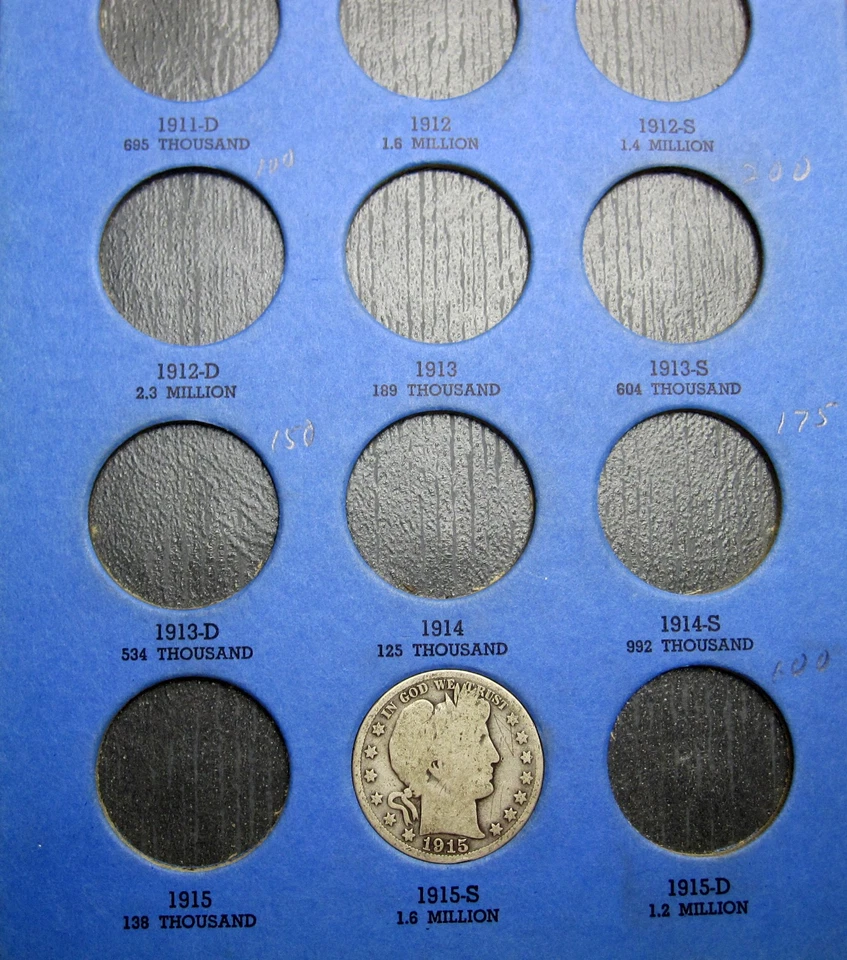 (12) Coin 1904 - 1915 P,D,S Barber Silver Half Dollar And Album Barber, Liberty - Image 4 of 4