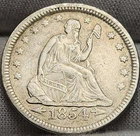 1854 Arrows Liberty Seated Silver Quarter, Type 4, No Motto, Arrows At Date Q47v